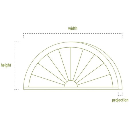 Ekena Millwork Segment Arch Sunburst Architectural Grade PVC Pediment, 44"W x 12"H x 2"P PEDPS044X120SEG01